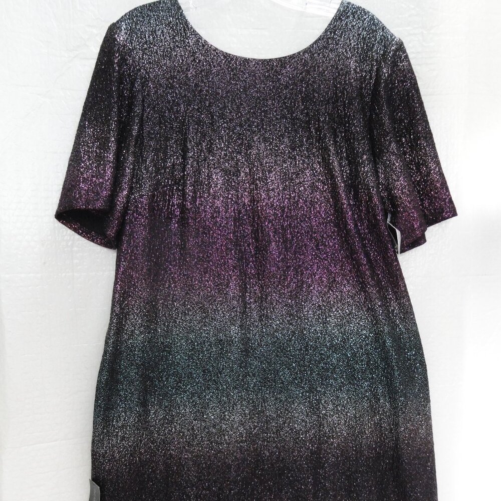 Lane Bryant Purple Blue Ombré Pockets Metallic Midi Sheath Dress Size 14 / 16